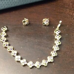 ! FINAL CLEARANCE ! Elegant Gold and Purple Floral Clover Jewelry Set